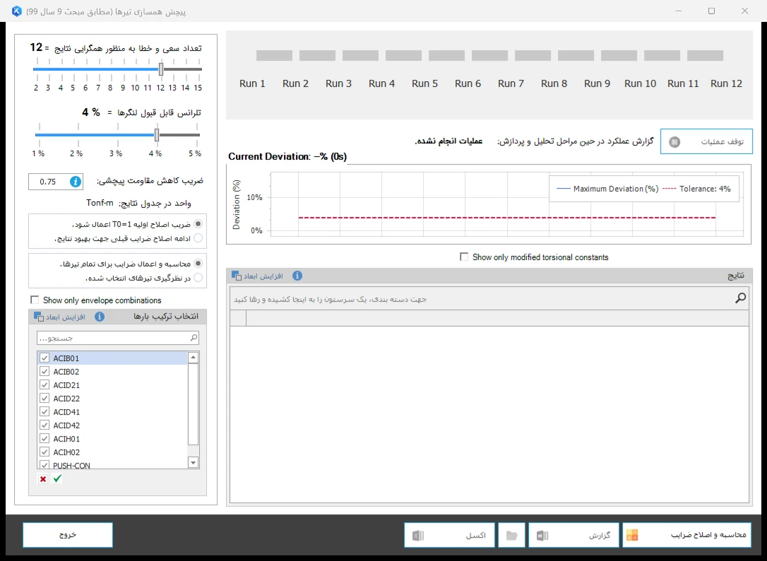 پنجره پیچش همسازی تیرها در ایتبس